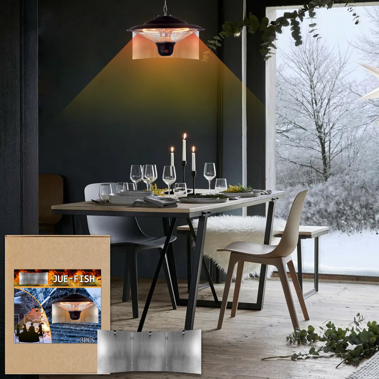 Hanging Courtyard Heater Reflector Hood Patio Outdoor Heater Reflector Propane and Natural Gas Folding Outdoor Heater