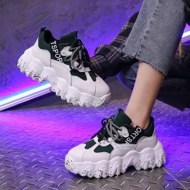 Damskie buty sportowe superfine fibre daddy shoes ins grube dno babeczki 5 kolorów opcjonalne buty do biegania z nadrukiem rozlanego atramentu trampki