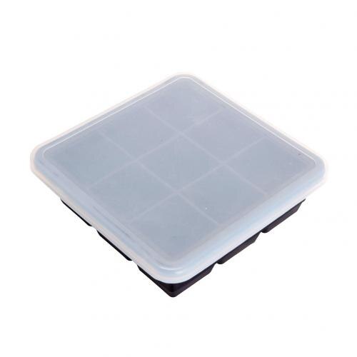9 Grids Siliconen Ijsblokjes Mold Lade Warmte Koude Slip Bakken Tool Met Cap: Black