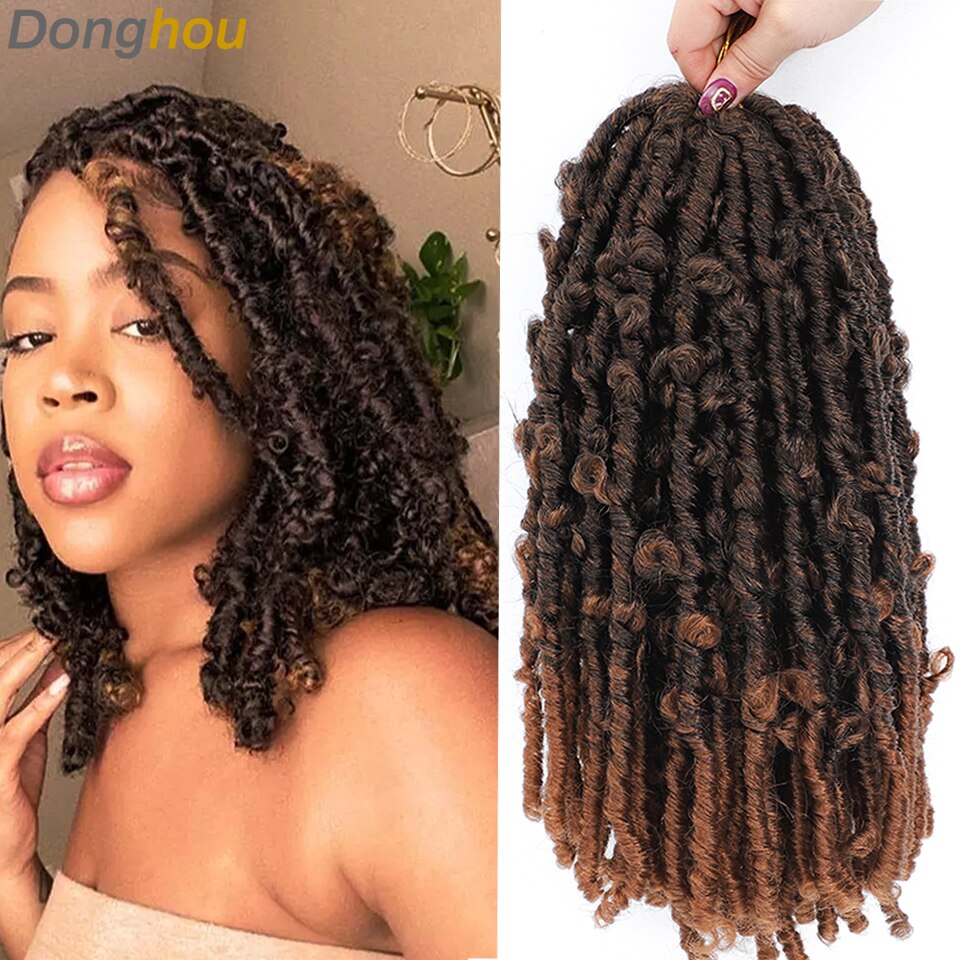 Butterfly Locs Crochet Hair Color 27 1b 30 Burgundy 14 inch Ombre Synthetic Butterfly Distressed Locs Crochet Hair 20 Roots/Pcs