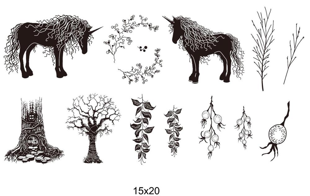 Eenhoorn boom bloem Clear Stempel Of stempel voor DIY Scrapbooking/Card Making/Kids Fun Decoratie Benodigdheden A608