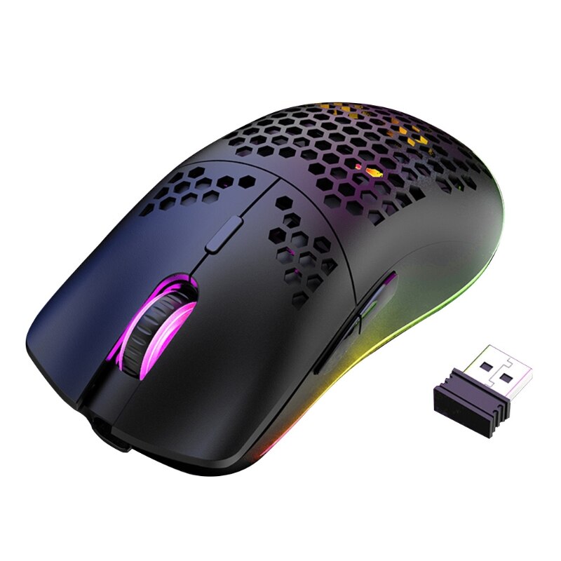 XYH80 Hollow-out Honeycomb 2.4GHz Wireless Gaming Mouse 4 Gear 3200 DPI RGB Lighting Mice for PC Laptop: BK