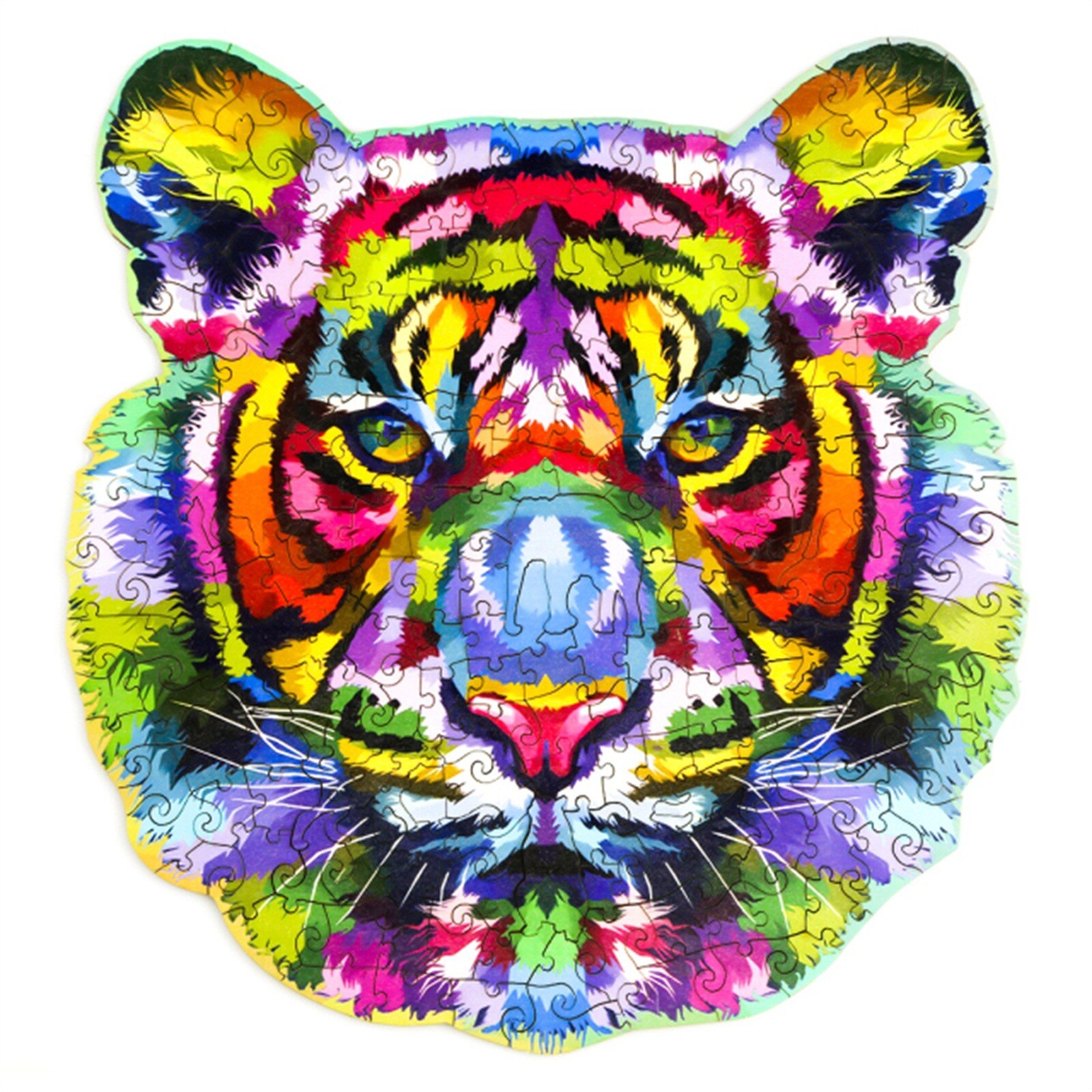 116pcs Rainbow-tiger Wooden Puzzle Unique Shape Pieces Animal For Adults And Kids Can Hang It Up On The Living Room