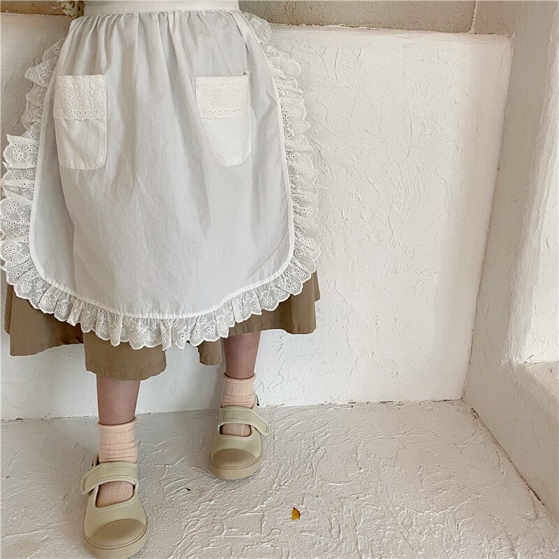 Autumn Girl Maid Skirts Toddler Children Two-Piece Lace-up Apron Skirt Baby Solid Color with Pockets Cotton Skirts