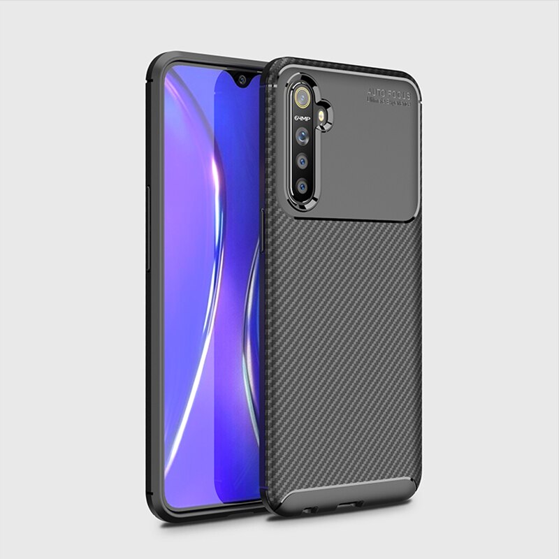 Für Realme XT Fall Original Ultra dünne Carbon fiber Weiche TPU Stoßfest Fall Rüstung Zurück Abdeckung Für OPPO Realme X k3 Fall X2 Abdeckung: For Realme X / Black