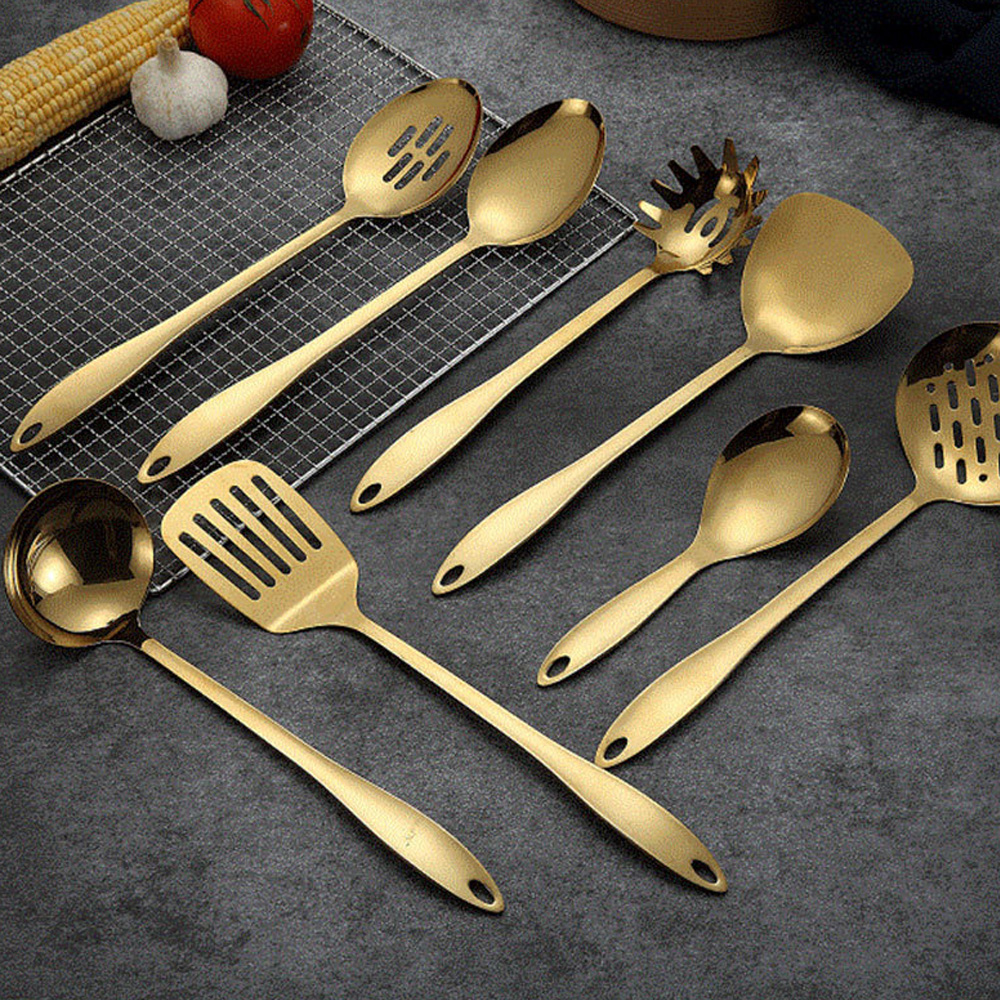 Ustensile de cuisine en acier inoxydable, titane doré, cuillère, spatule, ustensile de cuisine