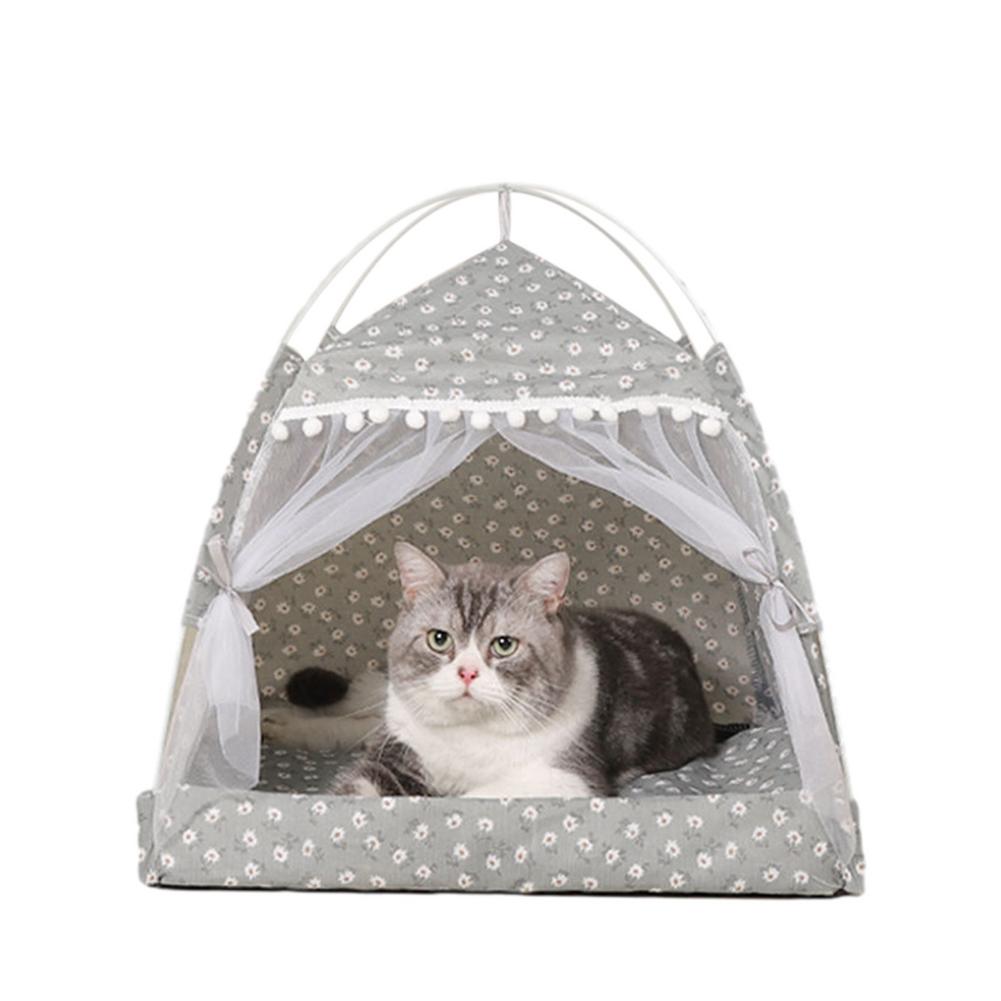Cat Nest Semi-Enclosed Cat Tent Pet Hut Shelter With Screen Door: Light Green