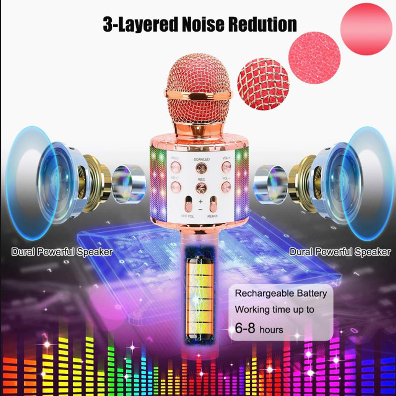 WS-858L Wireless Microphone with LED Light Support Card Wireless Bluetooth Microphone KTV Wireless Microphone