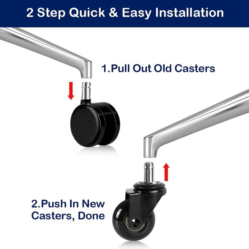 Office Chair Caster Replacement, 2Inch Desk Chair Casters Rolling Smooth Safe, Fit Most Chairs Set of 10