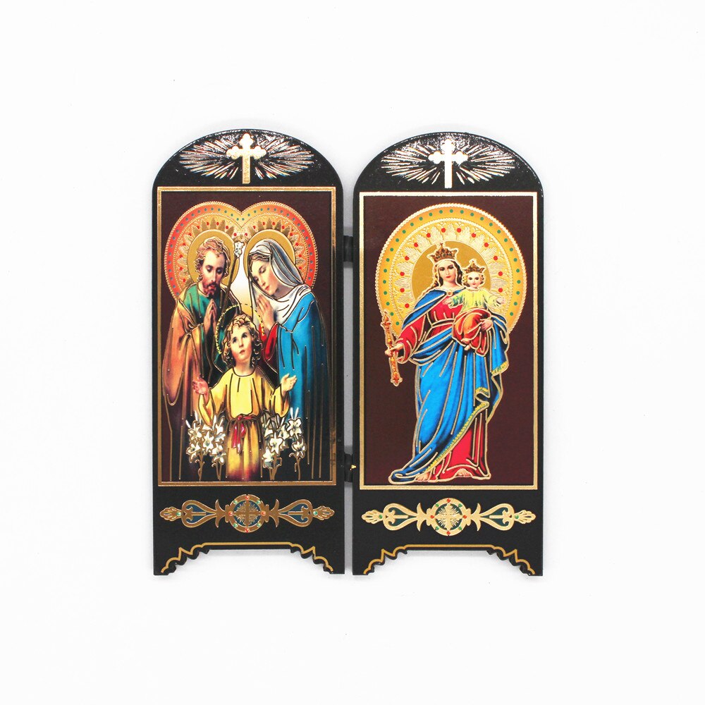 Ortodokse ikoner katolsk træ jesus jomfru maria dobbeltskærm ornamenter kristus kirkeredskaber religiøs figur: Flåde