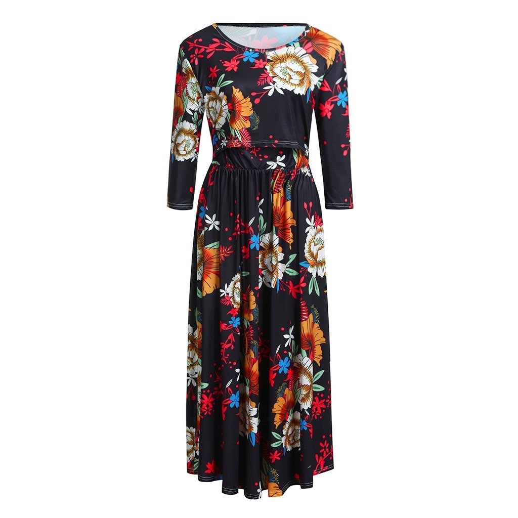 Vrouwen Zwangerschap Jurk Bloemen Bloemen Jurk Moederschap Baby Verpleging Kleding Zwangere Vrouw Katoen Gestreepte Borstvoeding Lange Jurk