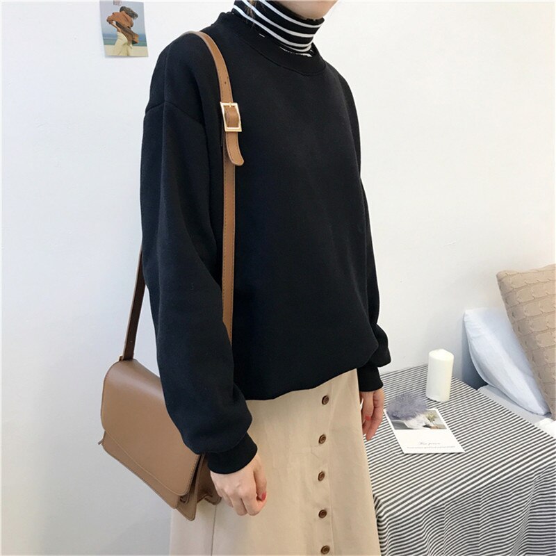 Sudaderas mujer harajuku solid sweatshirt kvinder langærmet hættetrøje løs kvinder hættetrøjer sweatshirts afslappet træningsdragt