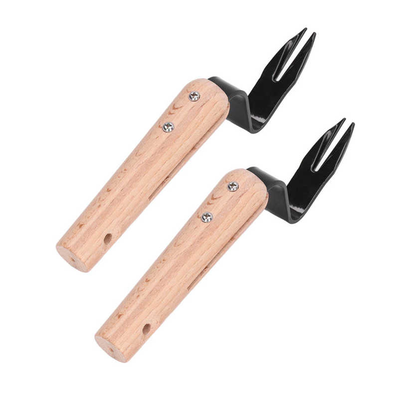 2Pcs Gevorkte Hoofd Hand Wieder Puller Houten Handvat Verwijderen Onkruid Schop Tuin Wieden Vork Trimmen Gereedschap Planten Gadgets