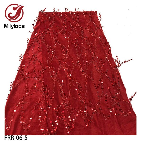 Milylace nigeriansk fløjlstof 5 yards afrikanske pailletter fløjlstof fløjl materiale til fest bryllup frw -06: Rød