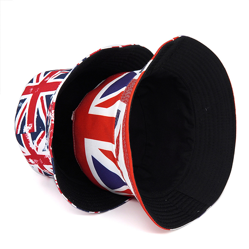 Bocca balde chapéu bandeira britânica impressão dupla lateral chapéus inglaterra bandeira reversível boné unisex dobrável algodão moda alta qualidade