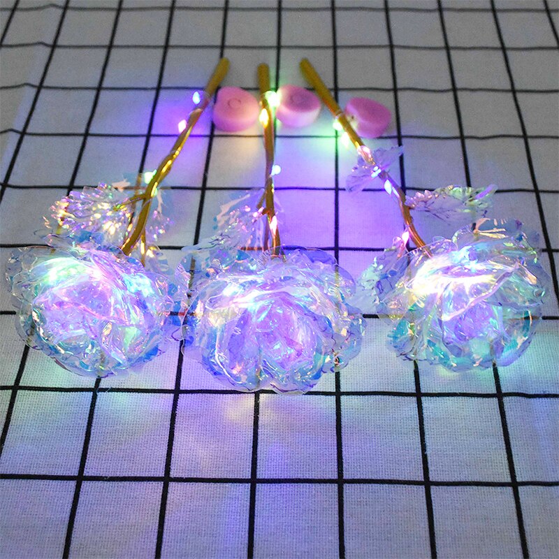 LED feuille d'or artificielle Rose fleurs avec boîte Rose éternelle branche chaude saint valentin pour mariage décor fête d'anniversaire