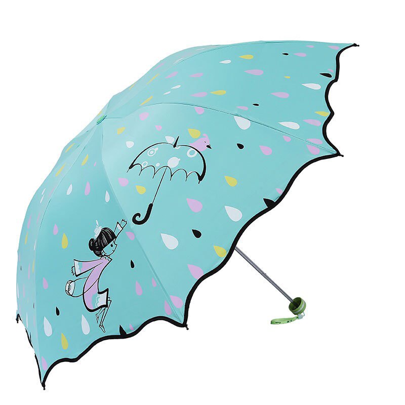 Børn paraply børn tegneserie folde sød lys kinesisk bærbar klar pige parasol sol regn uv beskyttelse paraplyer til: Blågrøn