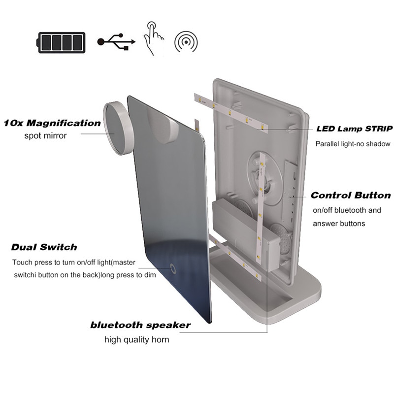 LED 20 Light Touch Screen Makeup Mirror Table Desktop Makeup 10X Magnifying Mirrors Vanity bluetooth 360 DEGREE Rotate Mirror