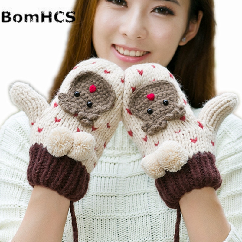 SchöNe Ebene Bär Winter warm Dicken Fäustlinge Handgemachte Gestrickte Handschuhe