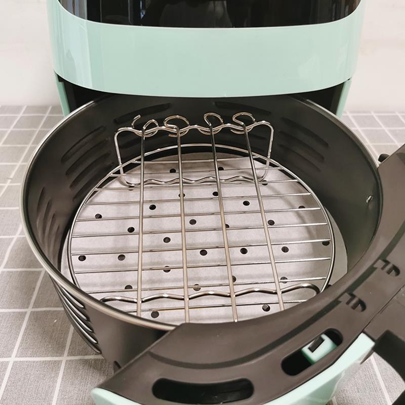 Rvs Airfryer Double Layer Rack Veelzijdige Ronde Roosteren Rack Grill Rack Met Spiesjes Bakplaat Diy Bbq Tool