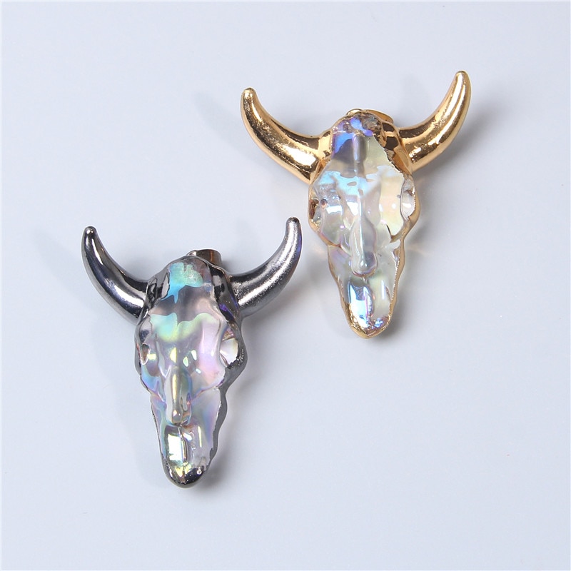 Trendy Men Women Glass cow head transparent gold silver color horns skull necklace pendant for jewelry making handmade male male