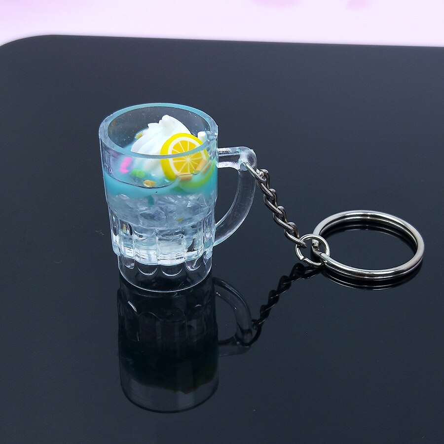 Acryl Leuke Sleutelhanger Parel Melk Thee Drinken Fles Wijn Glas Ijs Sleutelhanger Autosleutel Tas Hanger Koppels Vrouwen mannen Trinket: Blue