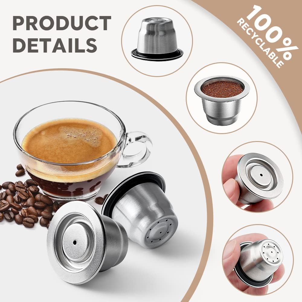 Wiederverwendbare Edelstahlkapsel für Nespresso passen Essenza Mini Inissia Elf Mahcine Espresso nachfüllbare Kaffeepads mit Gummis