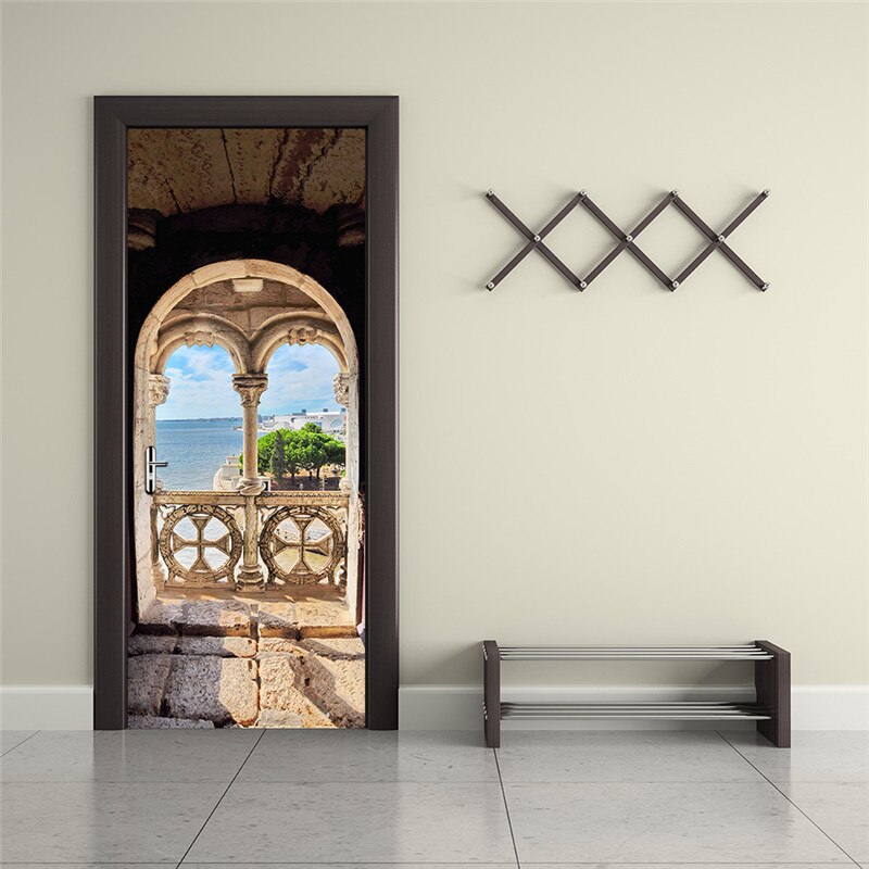 Thuis Creatieve Diy 3D Deur Stickers Oude Stad Patroon Voor Kinderkamer Deur Woondecoratie Accessoires Grote Muur Sticker: 13