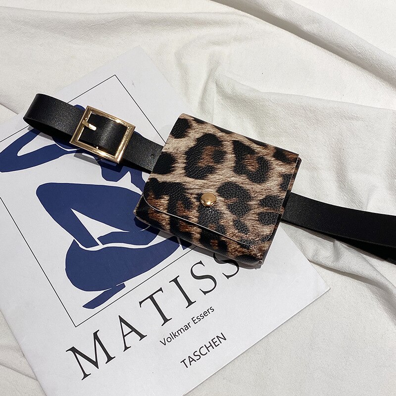 BANKUO-Bolso de piel sintética con estampado de cebra leopardo y ladridos para mujer, riñonera con solapa para lápiz labial, Z313: Leopard