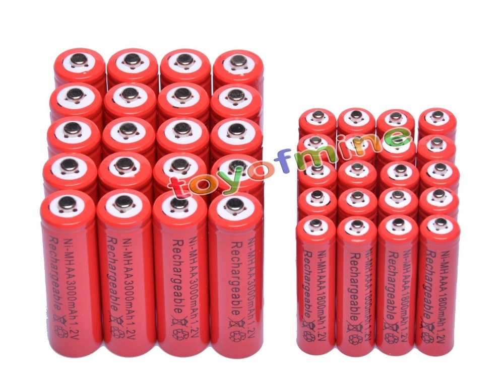 Pilas recargables AA de 32/50 mAh y AAA, 3000mAh, 1800 V, NiMH, Color rojo, 2a 3A, juguetes de control remoto, linterna led, 2/10/20/1,2 Uds.