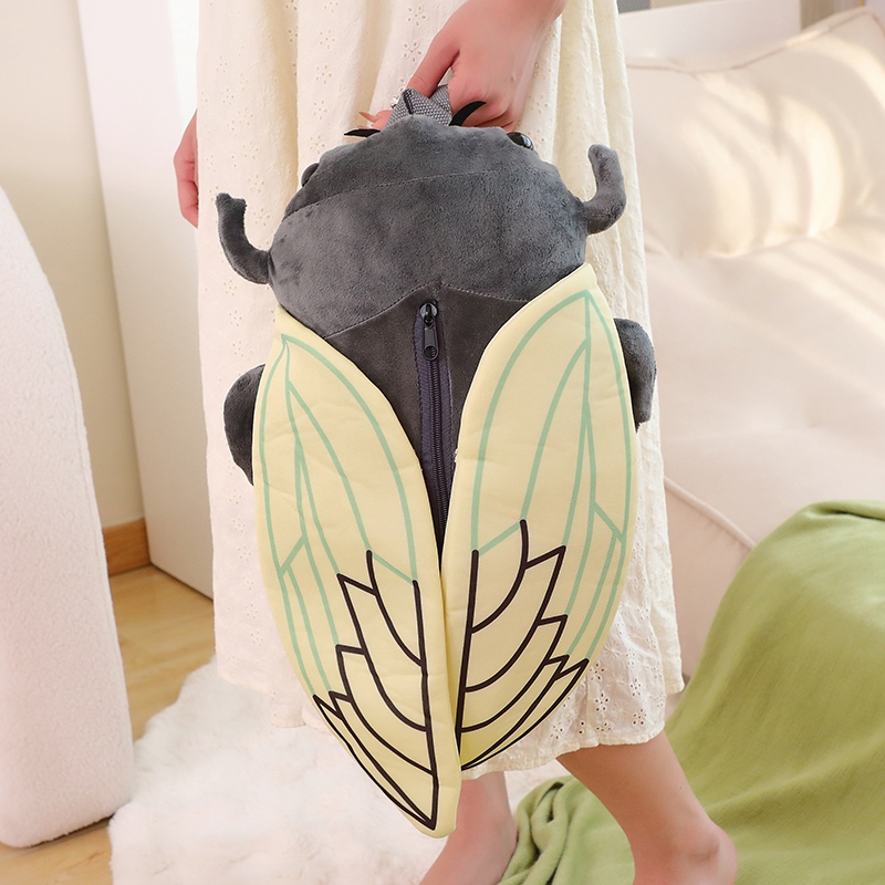 Mochilas de felpa con forma de cigarra y insecto de vaca de las tierras altas, lindas mochilas escolares esponjosas con animales, bolsas suaves Kawaii, de cumpleaños y graduación para niños: Rosa