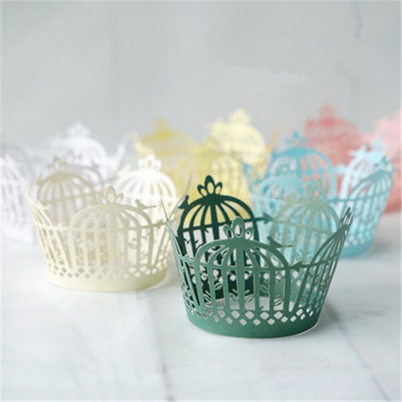 Cup Cake Grens Bos Art Papier Houder Parelmoer Papier Hollow Birdcage Cupcake Grens