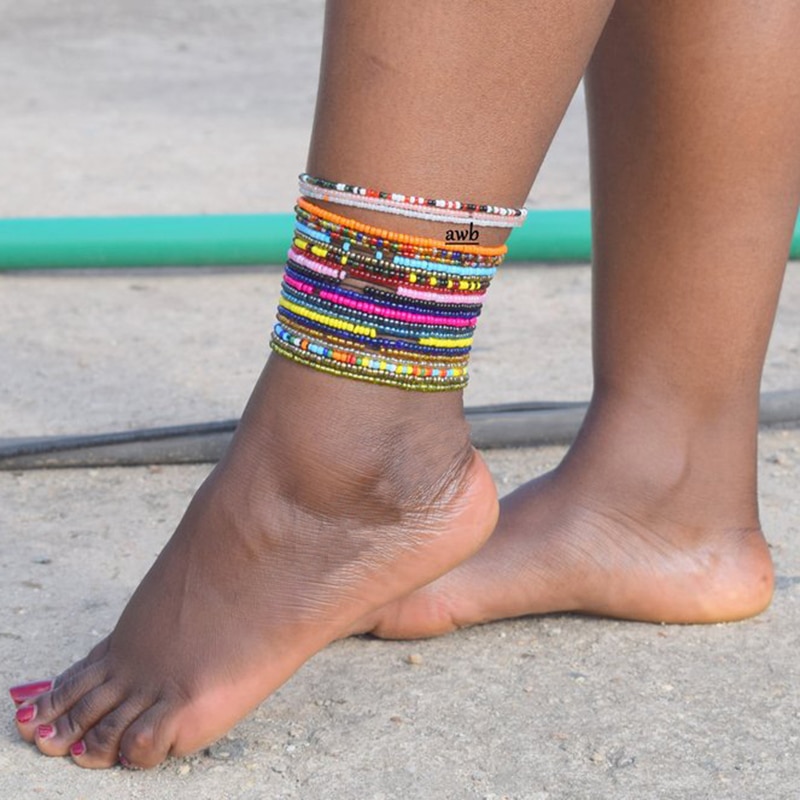 Donarsei — 10 Bracelets de cheville perlés pour femmes fait main, lot de pièces/ensemble, couleur aléatoire, ajustable et coloré, bracelet de cheville sur le pied, bijoux pour femmes