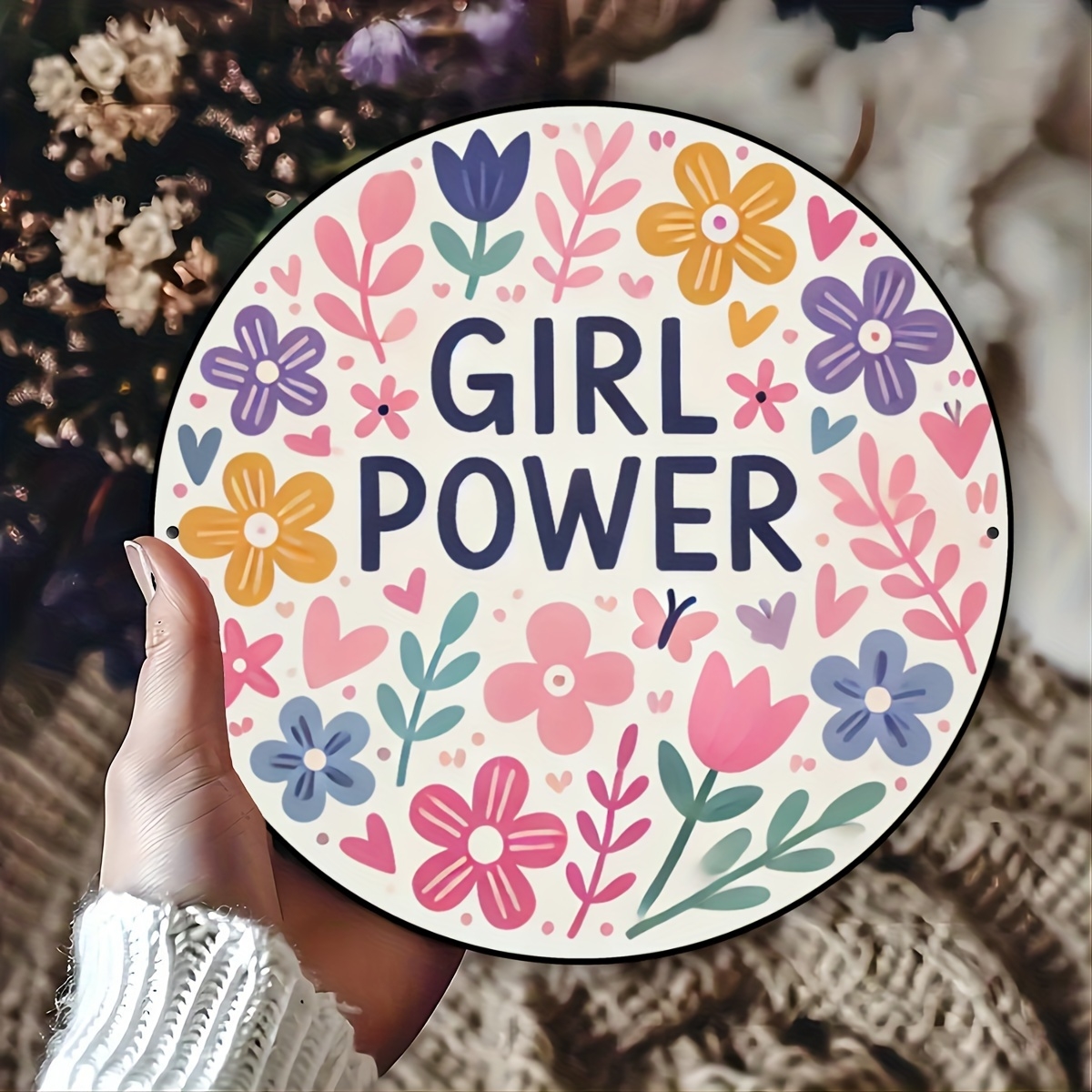 8-calowy drewniany okrągły znak powitalny z kwiatowym motylkowym wzorem Kolorowy nadruk 2D Tablica na drzwi Kawiarnia Dekoracja prezentu