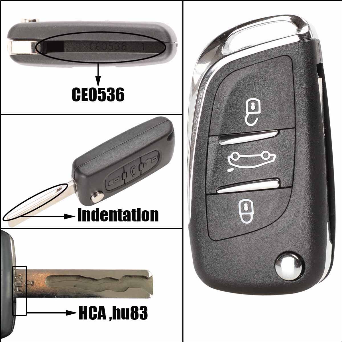 Cascarón plegable para llave de coche con tapa CE0536 para Peugeot 407 307 408 308 CITROEN C2 C3 C4 C5 C6 XSARA GRAND PICASSO Groove: 3B HU83 Blade / for-peugeot