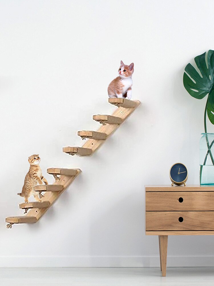 Wall Mounted Cat Climbing Ladder Wood Kitten Stairs Cat Climbing Frame Pet Furniture Play House