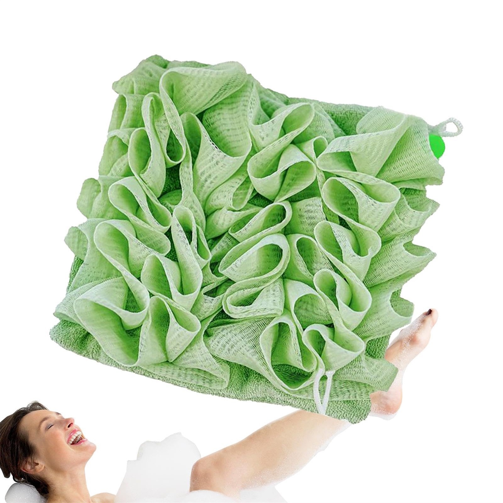 2 in 1 Bath Loofah Sponge with Drawstring Ball Bath Long Lasting Use Deep Cleansing Mesh Shower Sponge Mesh Shower Sponge: green