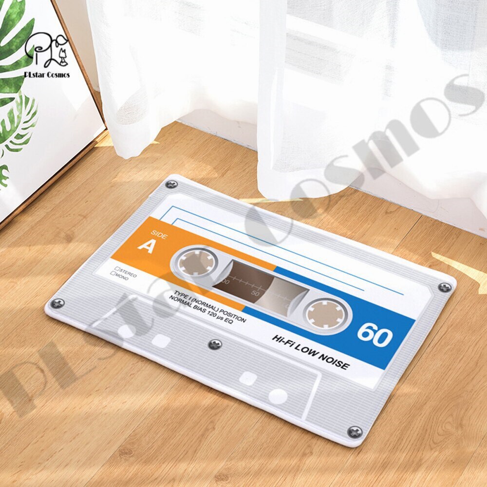 Felpudo Retro de Cassette con cinta musical para porche, alfombra antideslizante para sala de estar, cocina, baño, felpudo impreso en 3D-1: green