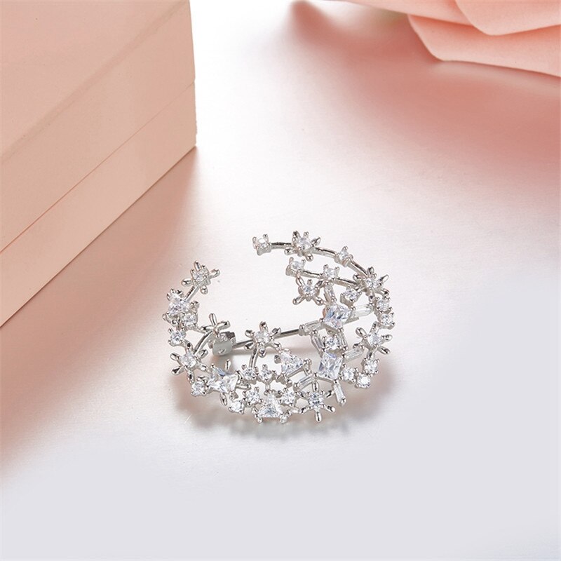 AAA CZ Zircon 925 Sterling Silver Snowflake Flower Brooch Women Wedding Hollow HE Snow Flower Brooch Pin Jewelry