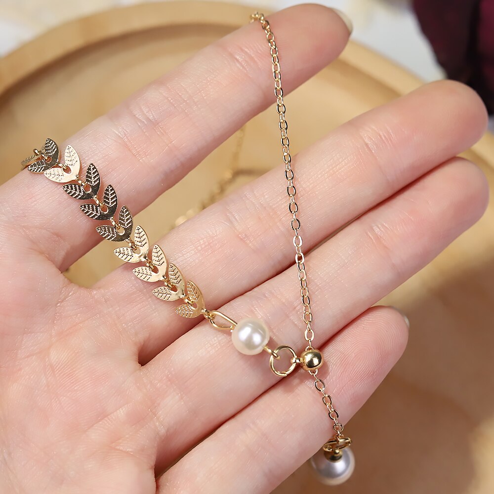 Ins Eenvoudige Temperament Tarwe Oor Parel Hanger Korte Ketting Vrouwelijke Tij Netto Rode High-End Sleutelbeen Keten Ketting