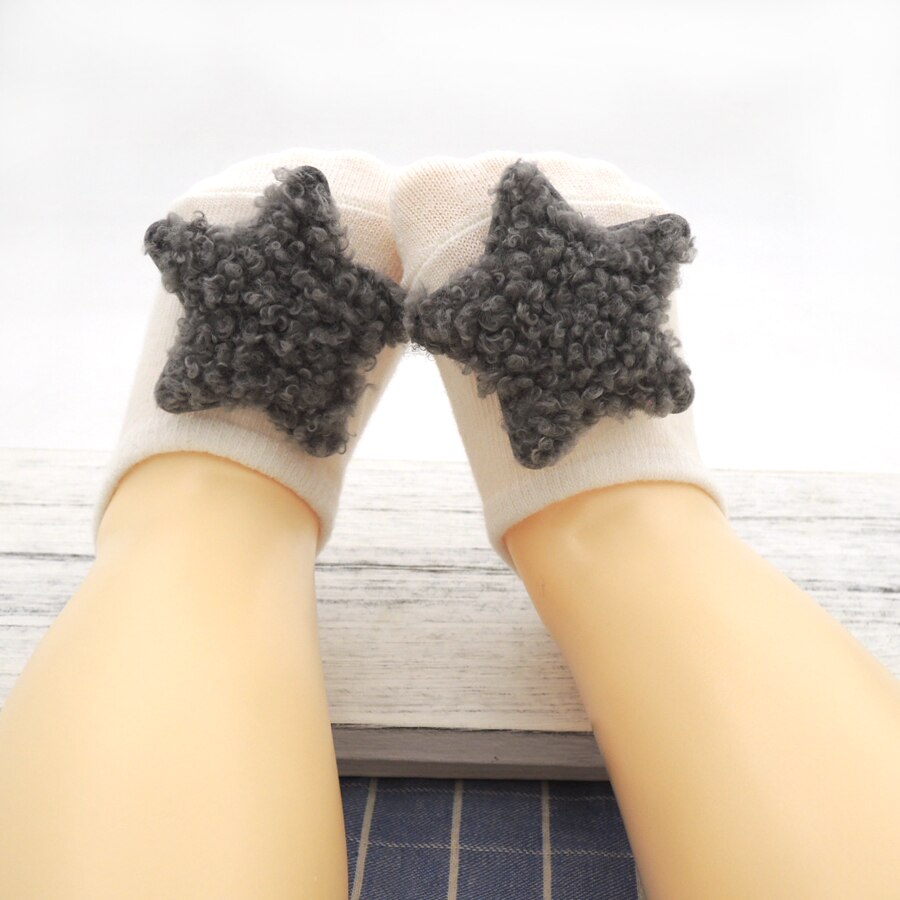 Lamswol ster grijs goud twinkle star babysokjes baby unisex sokken born baby jongen sok  bb03