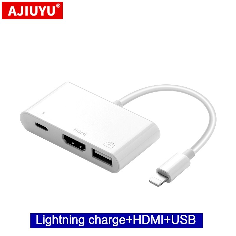 Ajiuyu Usb Lightning Otg Hub Voor Ipad Air 2 3 Pro Mini 4 5 10.2 9.7 10.5 Tablet Hdmi Adapter converter Aansluiten Toetsenbord Muis: Black
