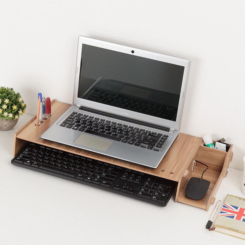 Wood Assembly Laptop Desk Table Monitor Riser DIY Office Storage Shelf Computer Screen Stands Keyboard Organizer Laptop Holder: Log 1