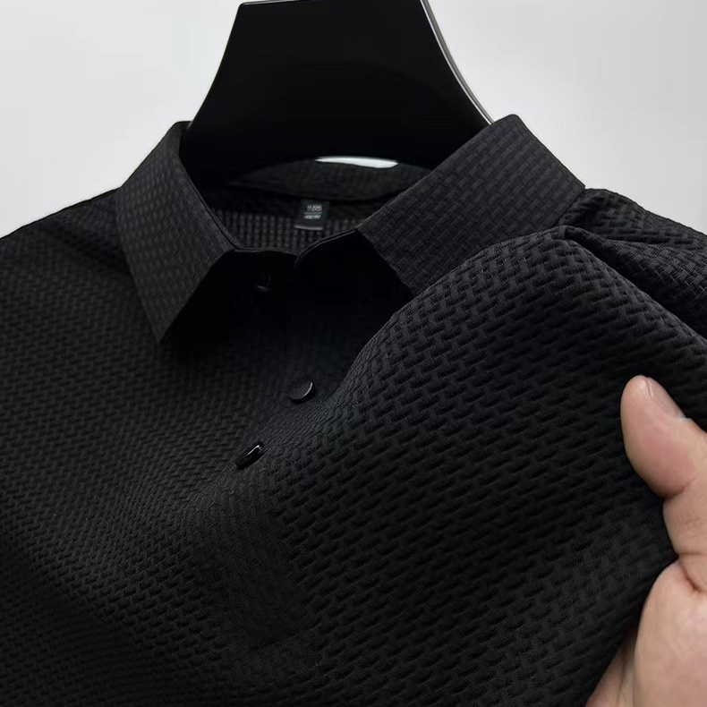 】M-4XL novedad de verano, camiseta de manga corta para hombre, POLO fresco y transpirable, Top informal de negocios que absorbe el sudor: XXL / Negro