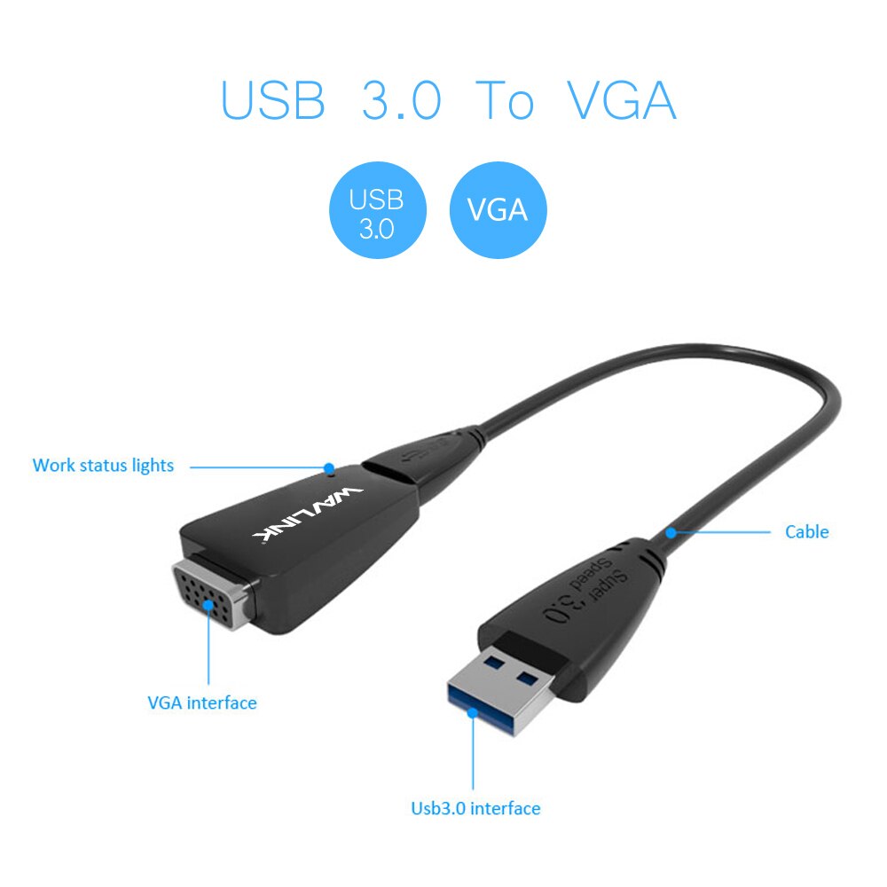 Wavlink usb 3.0 to vga adapter konverter eksternt videokort multi display konverter kabel til vindue 7/8/10 desktop bærbar pc