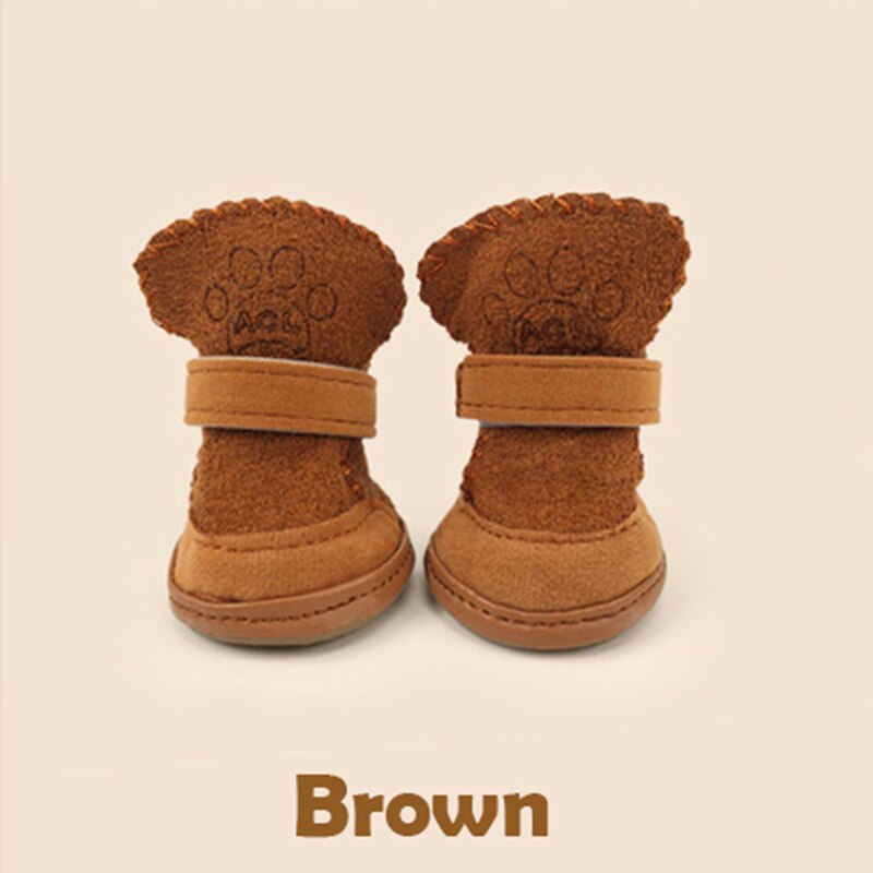 4 Pc Lam Kasjmier Footprint Snowboots Schoenen Hond Warme Schoenen Huisdier Dierbenodigdheden: Brown / 4