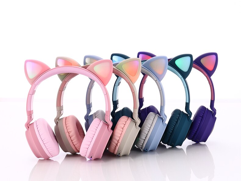 LED Cat Ear Bluetooth 5.0 Headphones Noise Cancelling Wired Gaming Headset for PC Gamer 3.5mm Plug With Mic