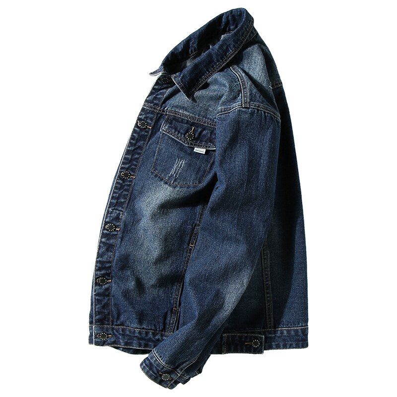 Stor storlek män jeansjacka höst vår casual lös herr jeans jacka märke bomullsrockar manlig svart blå 5xl 6xl 7xl