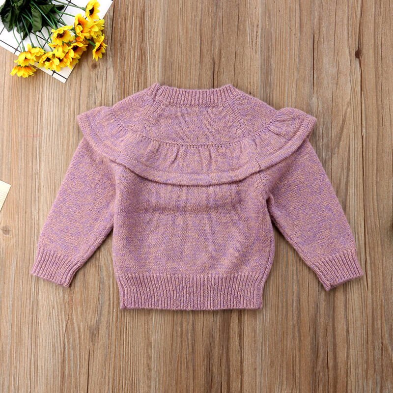 Winter herfst baby kinderen babymeisje gebreide ruches lange mouwen warme trui vest ronde hals schattige mooie topjes casual bovenkleding