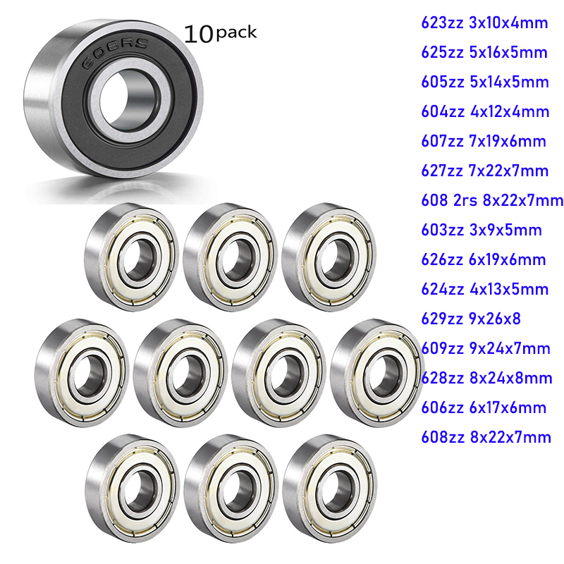 10 Uds rodamiento 603 604 605 606 607 608 609 623 624 625 626 627 628zz 2Z 2RS sello de Metal rodamientos rígidos de bolas de